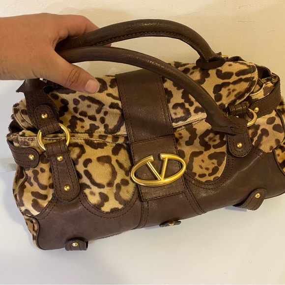 VALENTINO GARAVANI Handbag Cheetah Horse Hair Satchel Leather - Picture 9 of 13